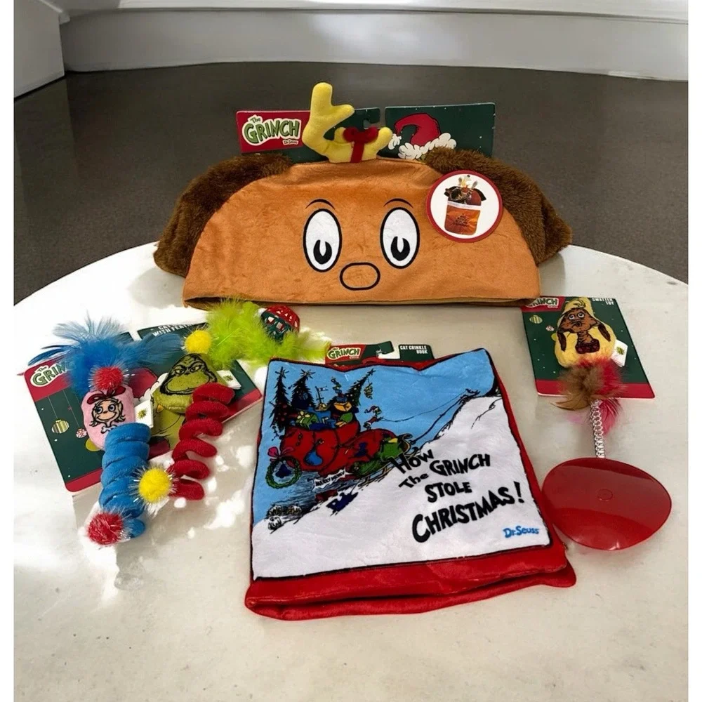 Bundle Lot Of 4 THE GRINCH Christmas CAT Toys Tunnel‎ Crinkle Swatter Coils